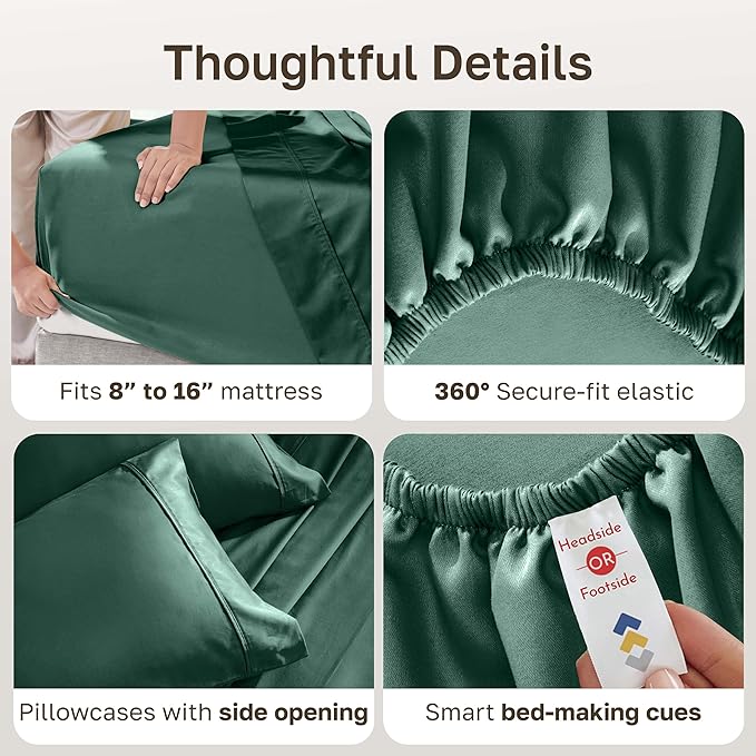 California Design Den Soft 400 Thread Count, Natural 100% Cotton Sheets Sateen, King Bed Sheets Set, Deep Pockets with All Around Elastic for a Snug Fit, Durable Bedding Set - Hunter Green