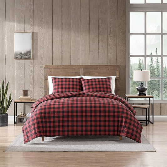 Eddie Bauer - King Comforter Set, Cotton Reversible Bedding, Buffalo Plaid Bedding Set (Red/Black, King)