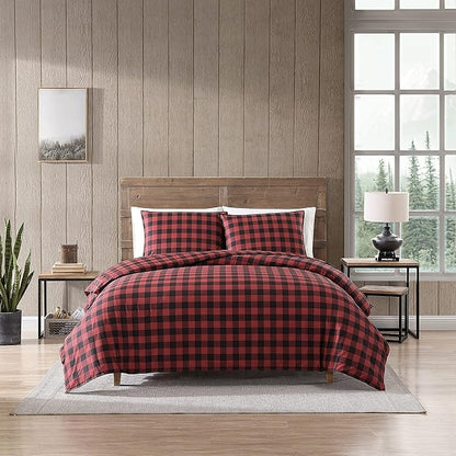 Eddie Bauer - Twin Comforter Set, Reversible Cotton Bedding with Matching Sham, Medium-Weight for Year Round Use, Dorm Essentials (Red/Black)