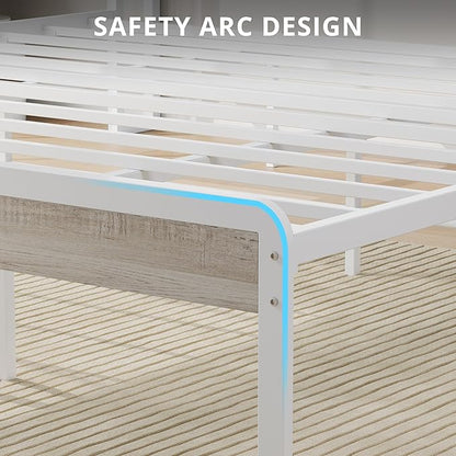 LIKIMIO King Bed Frame with Headboard, Wood Camas King with Strong Supports, Sturdy, Noise-Free, No Box Spring Needed, White Maple