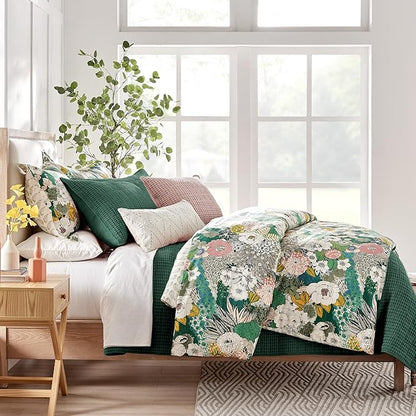 Levtex Home Mills Waffle Full/Queen Quilt Set (88x92in) with 2 Pillow Shams (26x20in) - Forest Green - 100% Cotton Full/Queen Size Quilt Bedding Set - Lightweight, Soft, Pre-Washed
