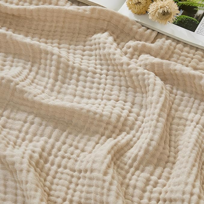 EMME Cotton Muslin Twin Blanket Breathable Gauze Soft Lightweight Blankets Adults Gifts for Women (Heather Beige, 60"x80")