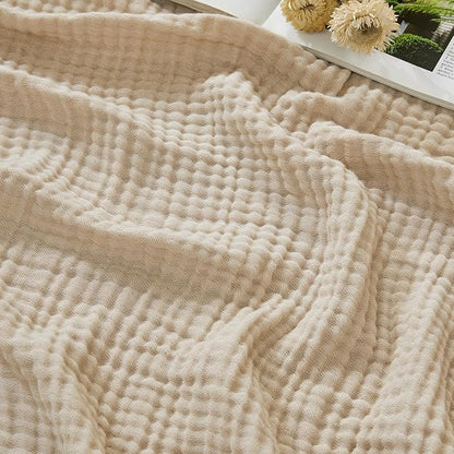 EMME Cotton Muslin Twin Blanket Breathable Gauze Soft Lightweight Blankets Adults Gifts for Women (Heather Beige, 60"x80")