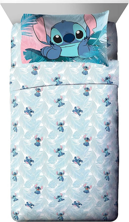 Jay Franco Disney Lilo & Stitch Floral Fun 7 Piece Full Bed Set - Includes Reversible Comforter & Sheet Set Bedding - Super Soft Fade Resistant Microfiber - (Official Disney Product)