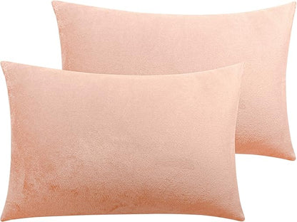 NTBAY Zipped Velvet Toddler Pillowcases, 2 Pack Cozy Luxury Flannel Plush Travel Pillow Cases, 13x18 Inches, Light Pink