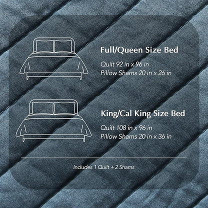 EVERGRACEHOME Cotton Sateen Quilt Set King Size, Pre-Washed Cotton Channel Stitch Coverlet Bedspread, 3 Pieces Lightweight Soft Bedding Sets for All Season, with 2 Pillow Shams, Sonoma Blue