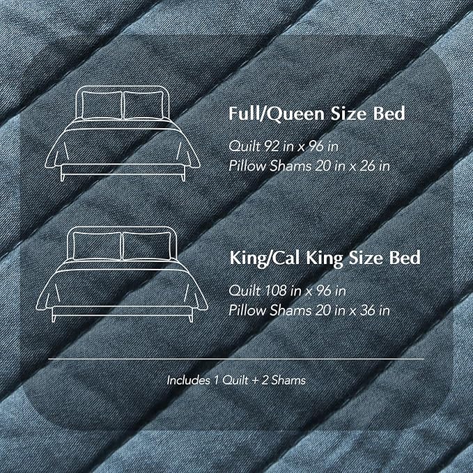 EVERGRACEHOME Cotton Sateen Quilt Set Queen Size, Pre-Washed Cotton Channel Stitch Coverlet Bedspread, 3 Pieces Lightweight Soft Bedding Sets for All Season, with 2 Pillow Shams, Sonoma Blue