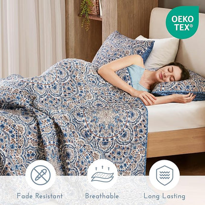 Comfort Spaces Valerie Boho Quilt Set Twin/Twin XL Blue - Soft Reversible Watercolor Medallion Bedding, Lightweight All Season Bedspread for Kids Teens Dorm Guest Room