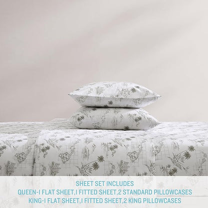 Tommy Bahama - Queen Sheets, Cotton Percale Bedding Set, Crisp & Cool, Stylish Bedding Set (Vintage Map Brown, Queen)