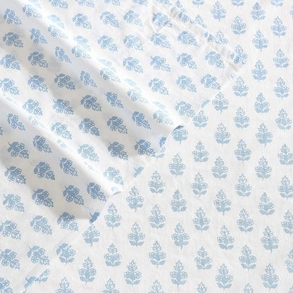 Laura Ashley - King Sheet Set, Crisp & Cool Cotton Percale Bedding with Deep Pockets, Lightweight for Year Round Comfort, Bed Sheets with Matching Pillowcases (Francesca Blue)