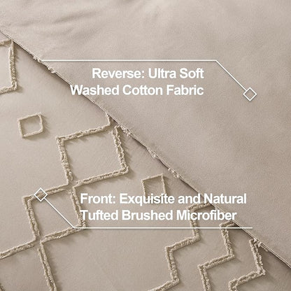 Andency Khaki Tufted Comforter Set Full(79x90Inch), 3 Pieces(1 Tufts Comforter, 2 Pillowcases) Boho Textured Farmhouse Bed, Microfiber Down Alternative Geometric Tan Bedding Set