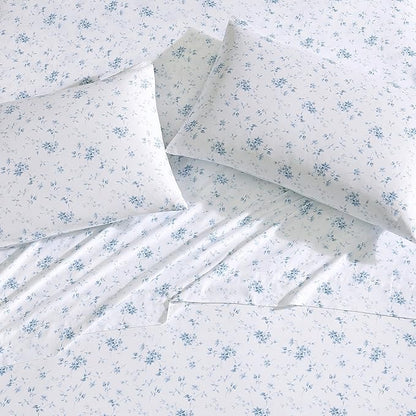 Laura Ashley - Pillowcase Set, Smooth & Wrinkle-Resistant Cotton Sateen Bedding, 2 Piece Pillowcases (Garden Muse Blue, Standard)