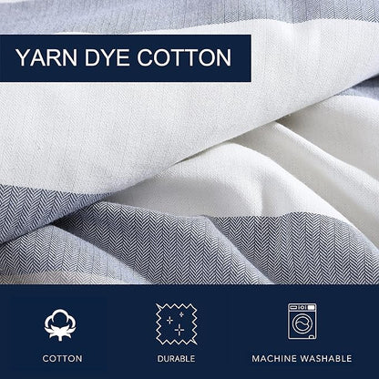 Nautica - King Comforter Set, Soft Yarn-Dyed Cotton Bedding, Medium Weight for Year Round Use, 3 Piece Bed Set with Matching Pillowcases (Fairwater Blue)