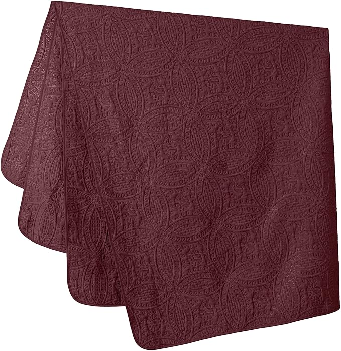 Chezmoi Collection Austin 3-piece Oversized Bedspread Coverlet Set (King, Burgundy) | Oversized, Lightweight, Fade Resistant