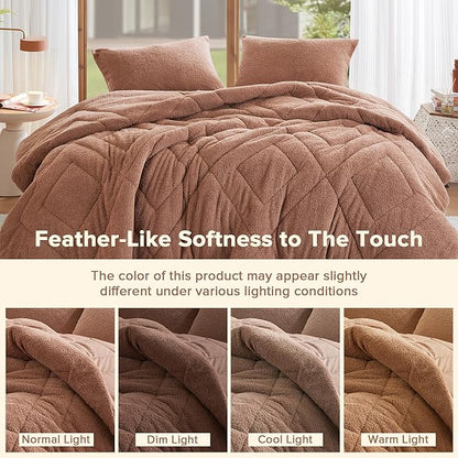 Comfort Spaces Twin Comforter Set Reversible Feather-Soft Plush Comforters for Twin Size Bed All Season Lightweight Shearling Fleece Sherpa Comforter Twin Size Bed Set, Twin/Twin XL, Brown 2 Piece