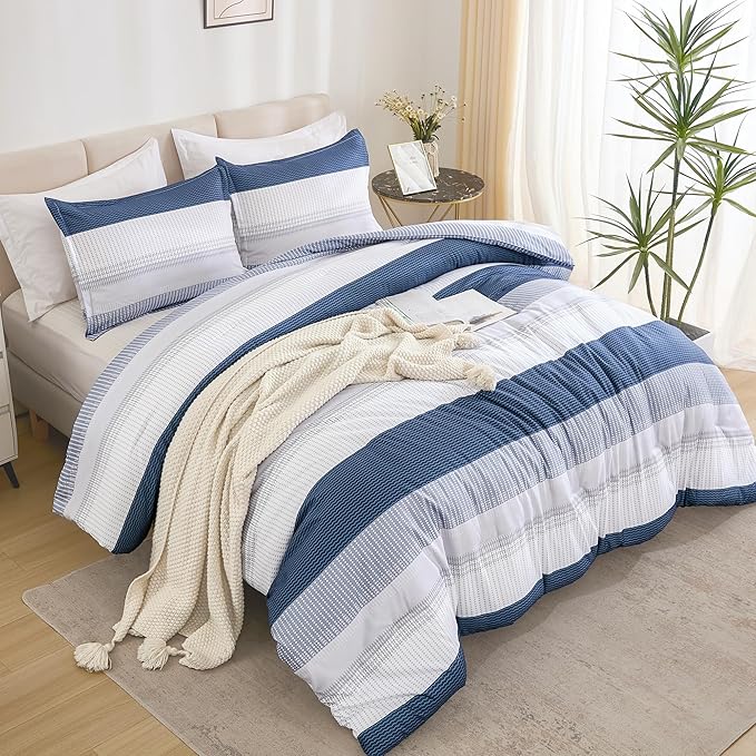 Litanika Queen Comforter Set Mineral Blue - 3 Pieces Lightweight Fluffy Bedding Comforter Sets, All Season Down Alternative Comforter (1 Comforter, 2 Pillowcases)