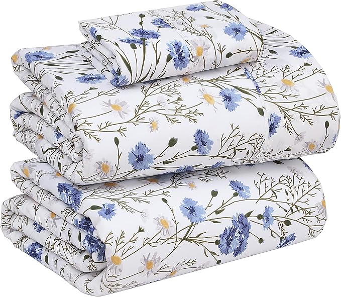 RUVANTI 100% Cotton Sheets – Twin XL Size Percale Bedding, Cooling & Breathable Floral Design, Durable with a Crisp, Soft & Comfortable Feel, 16" Deep Pocket, 3-Piece Set, Sweet Pea
