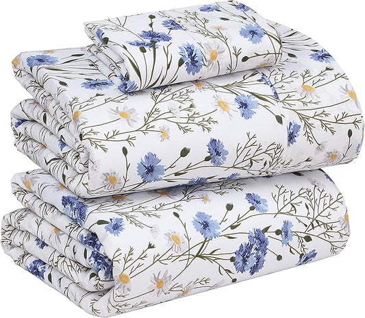 RUVANTI 100% Cotton Sheets – Twin Size Percale Bedding, Cooling & Breathable Floral Design, Durable with a Crisp, Soft & Comfortable Feel, 16" Deep Pocket, 3-Piece Set, Sweet Pea