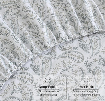 RUVANTI 100% Organic Cotton Sheets Twin Size, Percale Weave, GOTS Certified, 3-Piece Set, Deep Pocket 15", Crisp & Breathable, Soft Durable Bedding, Sábanas Algodón Orgánico – Ornate Oasis