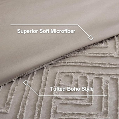 Litanika Queen Comforter Set Rose Grey, 3 Pieces Cream Tufted Boho Farmhouse Bedding Comforter Sets, Lightweight Fluffy Comforter Bed Set for All Season (90x90In Comforter and 2 Pillowcases)