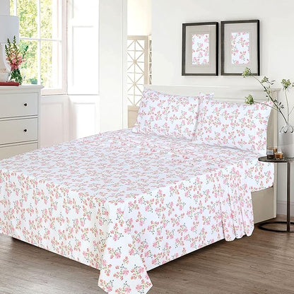 RUVANTI 100% Cotton Sheets – King Size Percale Bedding, Cooling & Breathable Floral Design, Durable with a Crisp, Soft & Comfortable Feel, 16" Deep Pocket, 4-Piece Set, Bloomex
