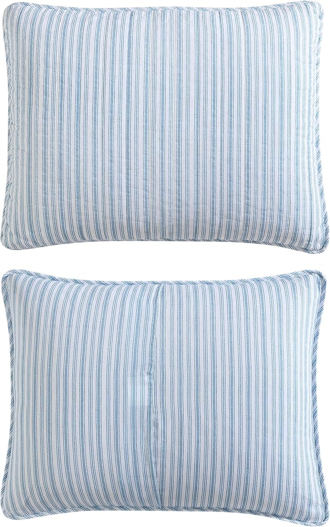 Nautica - Twin Quilt Set, Reversible Cotton Bedding with Matching Sham, Casual Home Decor for All Seasons (Coleridge Stripe Light Blue, Twin)