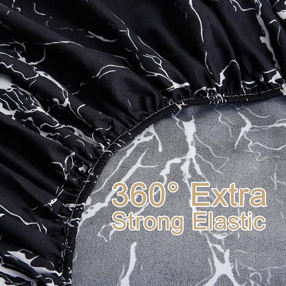 Best Season Bed Sheet Set 4 Pieces -Queen Size-Soft Durable Microfiber Bedding Sheet Set,Deep Pocket,Stain,Fade & Wrinkle Resistant(Black Marble)