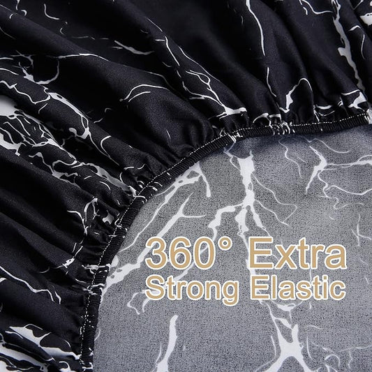 Best Season Bed Sheet Set 4 Pieces -Queen Size-Soft Durable Microfiber Bedding Sheet Set,Deep Pocket,Stain,Fade & Wrinkle Resistant(Black Marble)