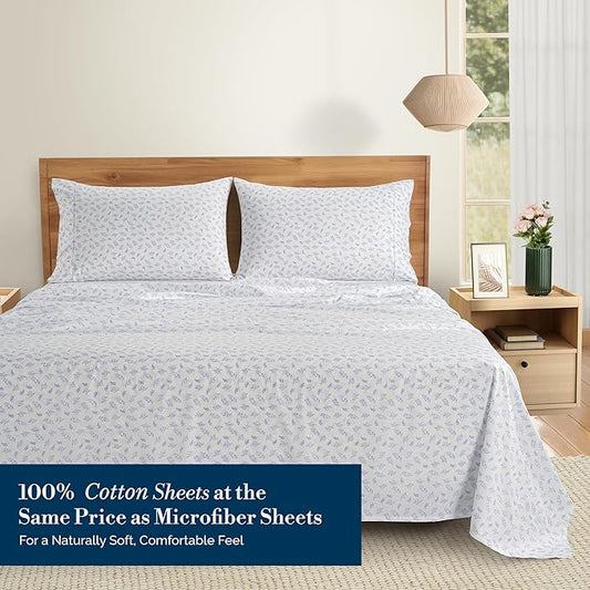 Casa Platino Twin Size Sheets – 100% Cotton Crisp Percale Weave Sheets Twin Size, Soft Cozy Feel with 2 Pillowcases, 15" Deep Pockets & Breathable Fabric for All Sleepers & Everyday Use – Amethyst