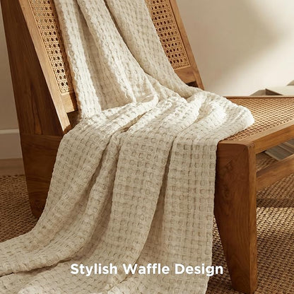 Bedsure Cooling Cotton Waffle Twin XL Blanket - Lightweight Breathable Blanket of Rayon Derived from Bamboo for Hot Sleepers, Natural, 66x90 Inches