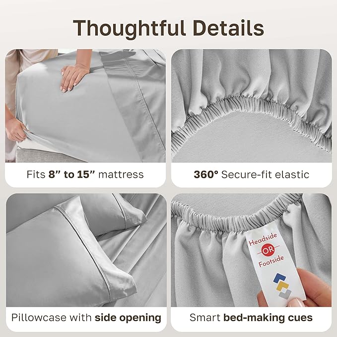 California Design Den Natural 100% Cotton Sheets, Twin XL Sheets Set, 400 Thread Count Sateen Bedding for Dorm Rooms & Adults, Deep Pockets, Durable - Light Grey