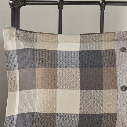 Madison Park Ridge Comforter Set-Cabin Lodge Plaid Herringbone Design All Season Down Alternative Cozy Bedding with Matching Bedskirt, Shams, Decorative Pillow, Queen(90"x90"), Neutral 7 Piece