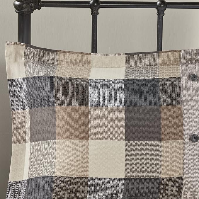 Madison Park Ridge Comforter Set-Cabin Lodge Plaid Herringbone Design All Season Down Alternative Cozy Bedding with Matching Bedskirt, Shams, Decorative Pillow, King(104"x92"), Neutral 7 Piece