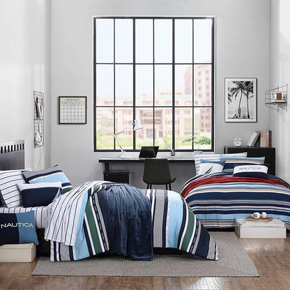 Nautica - Twin/Twin XL Comforter Set, Ultra Soft Bedding with a Woven Textured Feel, Medium Weight for Year Round Comfort, 4 Piece Bed Set with Matching Pillowcase & Bonus Throw Pillows (Colton Blue)