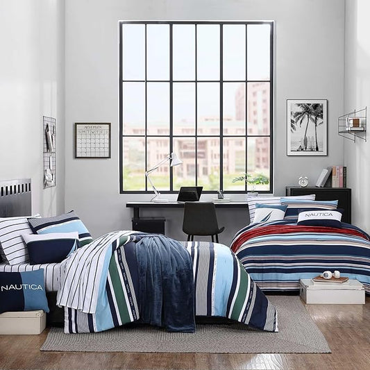 Nautica - Twin/Twin XL Comforter Set, Ultra Soft Bedding with a Woven Textured Feel, Medium Weight for Year Round Comfort, 4 Piece Bed Set with Matching Pillowcase & Bonus Throw Pillows (Colton Blue)