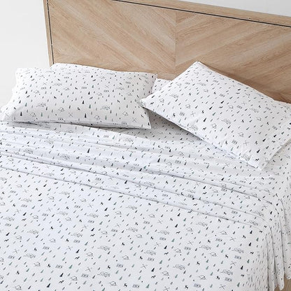 Eddie Bauer - Twin Sheet Set, Cotton Percale Bed Sheets, Crisp & Cool Bed Sheets, Ideal Dorm Essentials (Campout Dark Blue, Twin)