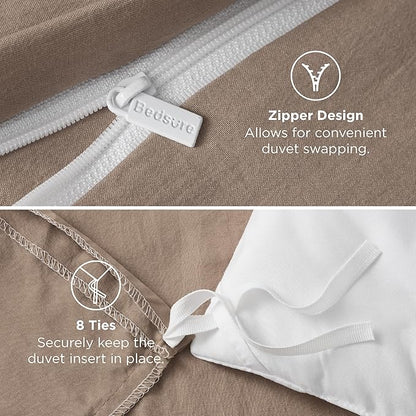Bedsure Khaki Duvet Cover Full Size - 3 Pieces Prewashed Extra Soft Cotton-Like Polyester Bedding Set, Includes 1 Duvet Cover 80x90 Inches with Zipper Closure & 2 Pillow Shams, Comforter Not Included
