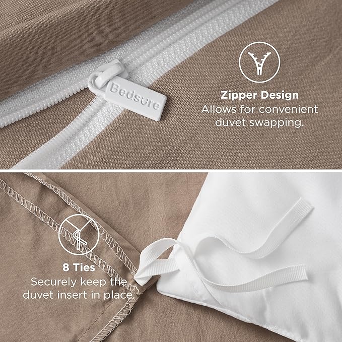 Bedsure Khaki Duvet Cover King Size - 3 Pieces Prewashed Extra Soft Bedding Set, Includes 1 Duvet Cover 104x90 Inches with Zipper Closure & 2 Pillow Shams, Comforter Not Included