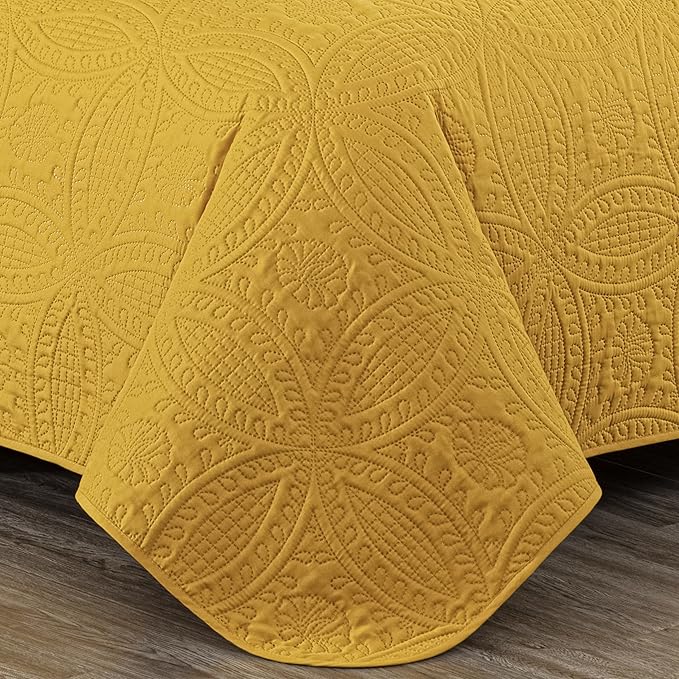 Chezmoi Collection Austin King Bedspread Set 3-Piece Pinsonic Quilted Oversized Bedspread Coverlet Set, King, Mustard | Oversized, Lightweight, Fade Resistant