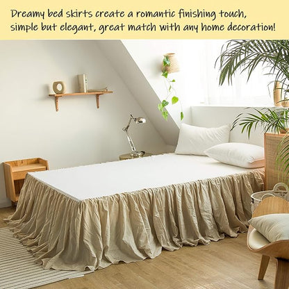 BISELINA French Linen Bed Skirt with Pleated Frills 22-Inch Tailored Drop Natural Flax Cotton Blend Dust Ruffle Soft Cozy Farmhouse Bedding (22" Full, Linen)