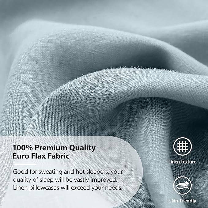 Simple&Opulence 100% Linen Pillowcases Basic Style Solid Color Set of 2, Queen Size Stone Washed Flax Pillow Cover Envelope Closure (20''x30'', Dusty Blue)