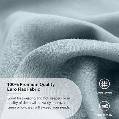 Simple&Opulence 100% Linen Pillowcases Basic Style Solid Color Set of 2, Queen Size Stone Washed Flax Pillow Cover Envelope Closure (20''x30'', Dusty Blue)