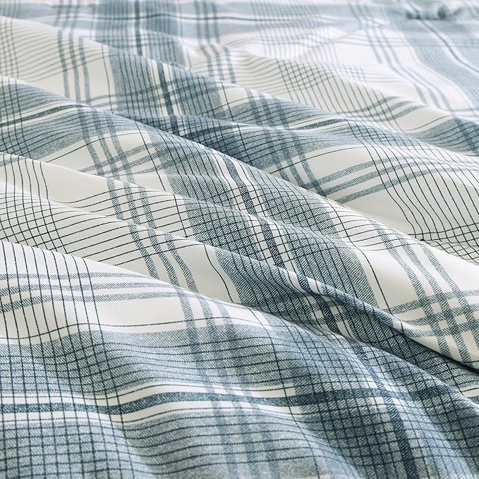 MaiRêve Plaid Twin XL Comforter Set, Blue Grey Grid Bedding Set for Boys & Girls, Classic Checkered Bed in A Bag Comforter Sets with Fitted & Flat Sheet, Pillowcase & Sham(Blue Grey, 66"x90")