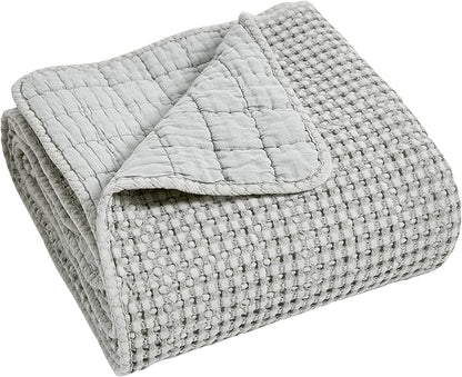 Levtex Home Mills Waffle Twin Bedspread Set (84x104in) with 1 Pillow Sham (26x20in) - Grey - Cotton Waffle Twin Size Bedspread Set - Lightweight, Soft, Pre-Washed