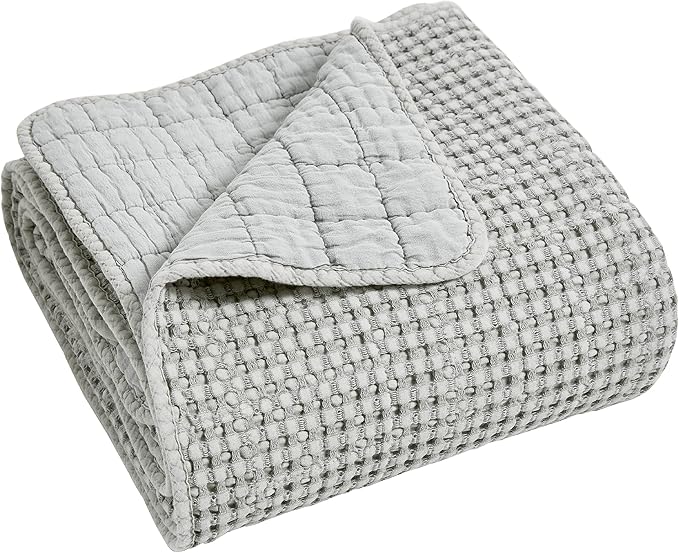 Levtex Home Mills Waffle Full Bedspread Set (100x104in) with 2 Pillow Shams (26x20in) - Grey - Cotton Waffle Full Size Bedspread Set - Lightweight, Soft, Pre-Washed