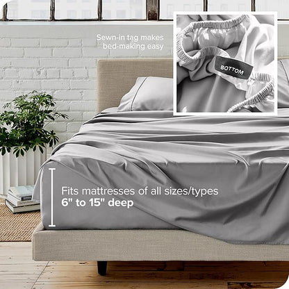 Bare Home Split Head Flex King Sheet Set - 1800 Ultra-Soft Microfiber Bed Sheets - Double Brushed - Deep Pockets - Easy Fit - 4 Piece Set - Bedding Sheets & Pillowcases (Light Grey)