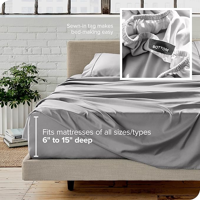 Bare Home Split California King Sheet Set - 1800 Ultra-Soft Microfiber Bed Sheets - Double Brushed - Deep Pockets - Easy Fit - 5 Piece Set - Bed Sheets (Split Cal King, Light Grey)