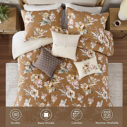 Madison Park Vintage Floral Reversible Comforters King Size Bed, All Season, Down Alternative Bedding Comforter, Bedskirt, Pillows, Shams, Salara, Cal King Terracotta 7 Piece | Reversible