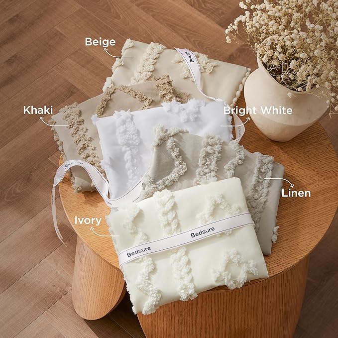 Bedsure Tufted Boho Comforter Set Oversized King - Linen Boho Bed Set, GentleSoft™ 3 Pieces Farmhouse Shabby Chic Embroidery Bedding, Gifts for Woman, Soft Jacquard Comforter for All Seasons