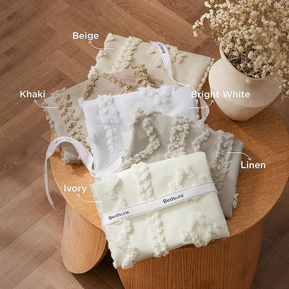 Bedsure Tufted Boho Comforter Set Twin Size - Khaki Boho Bed Set, GentleSoft™ 2 Pieces Farmhouse Shabby Chic Embroidery Bedding, Gifts for Woman, Soft Jacquard Twin Comforter for All Seasons
